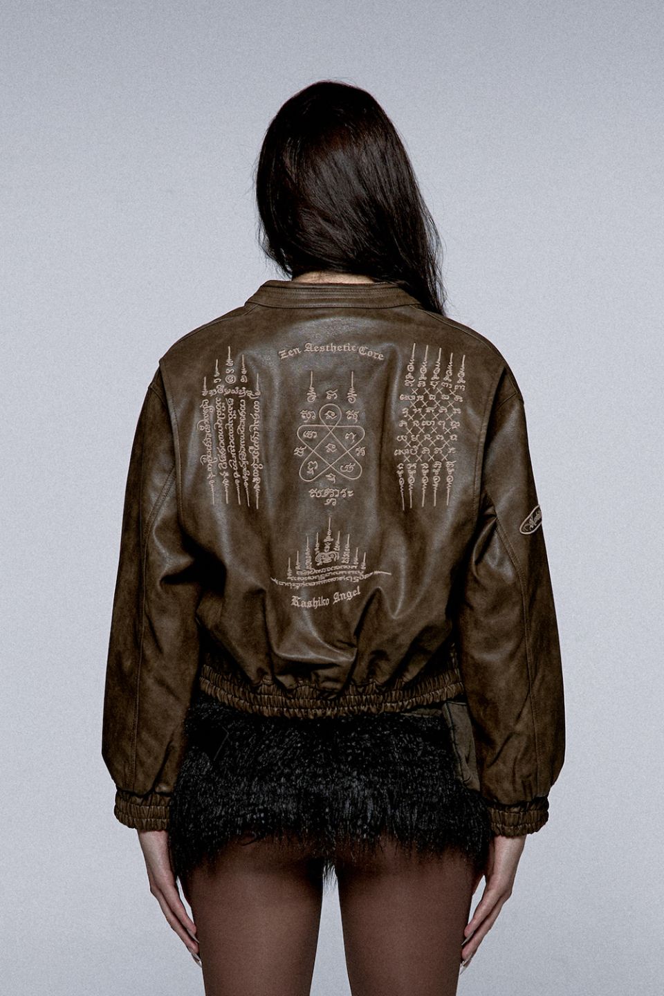 MUSINSA | KASHIKO Yantra Faux Leather jacket Brown