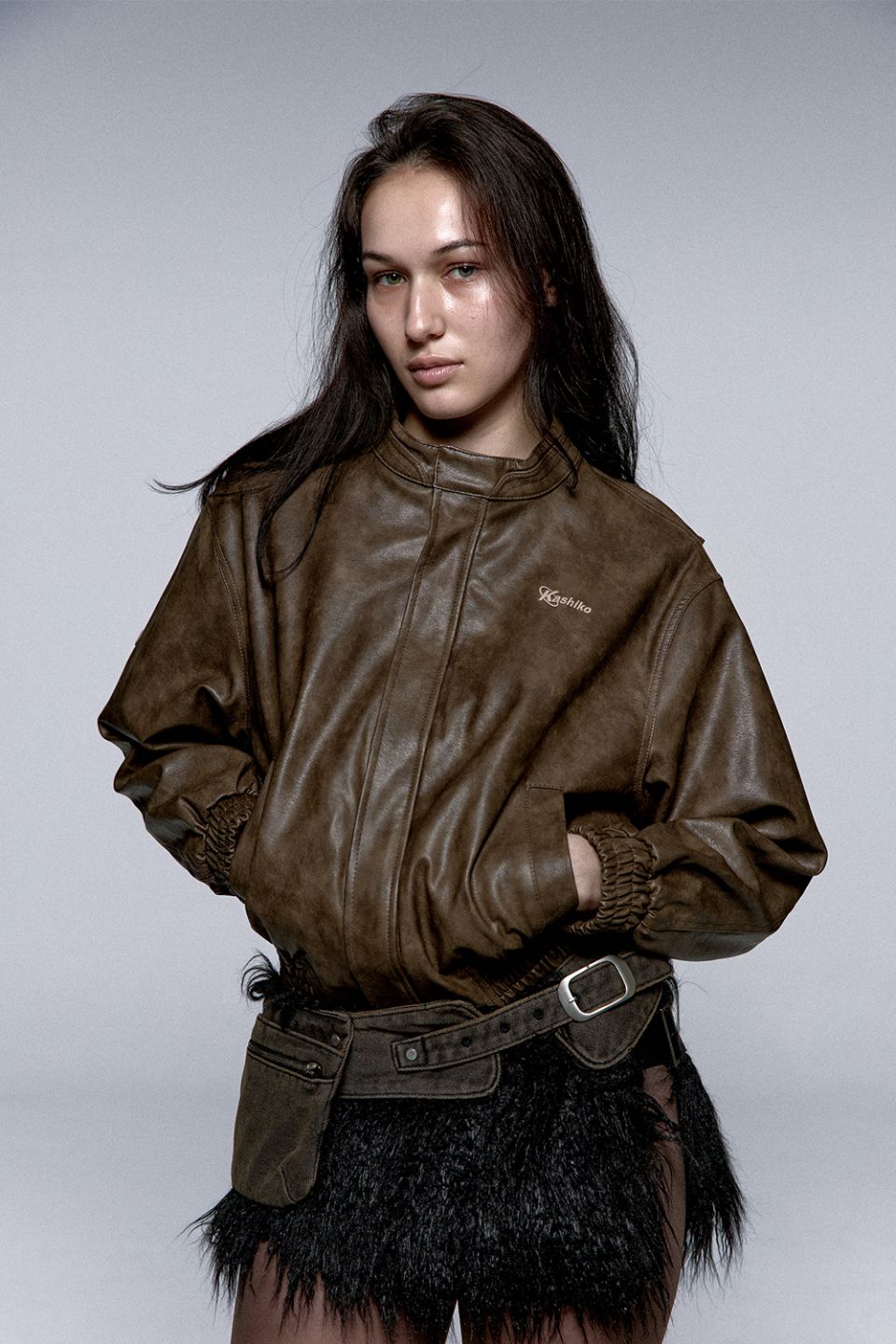 MUSINSA | KASHIKO Yantra Faux Leather jacket Brown