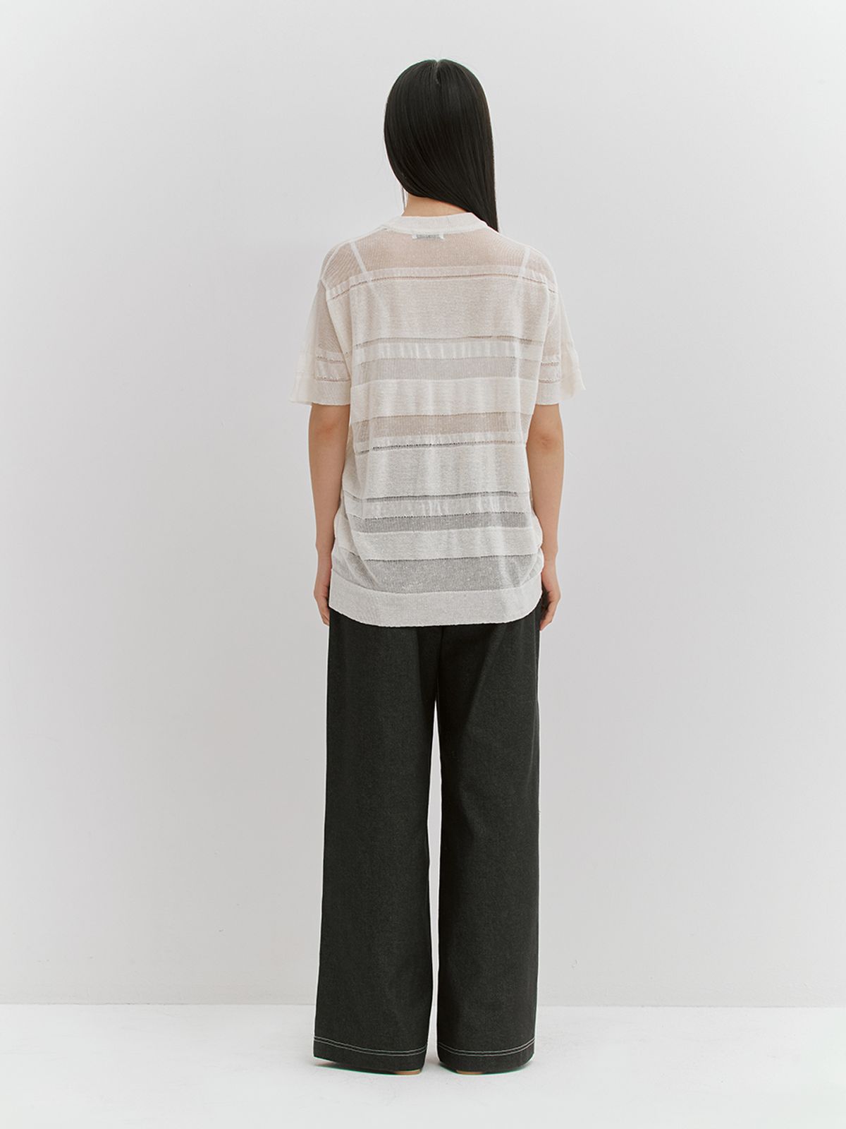 민더리(MEENDERI) LINEN STRIPE KNIT TOP - WHITE