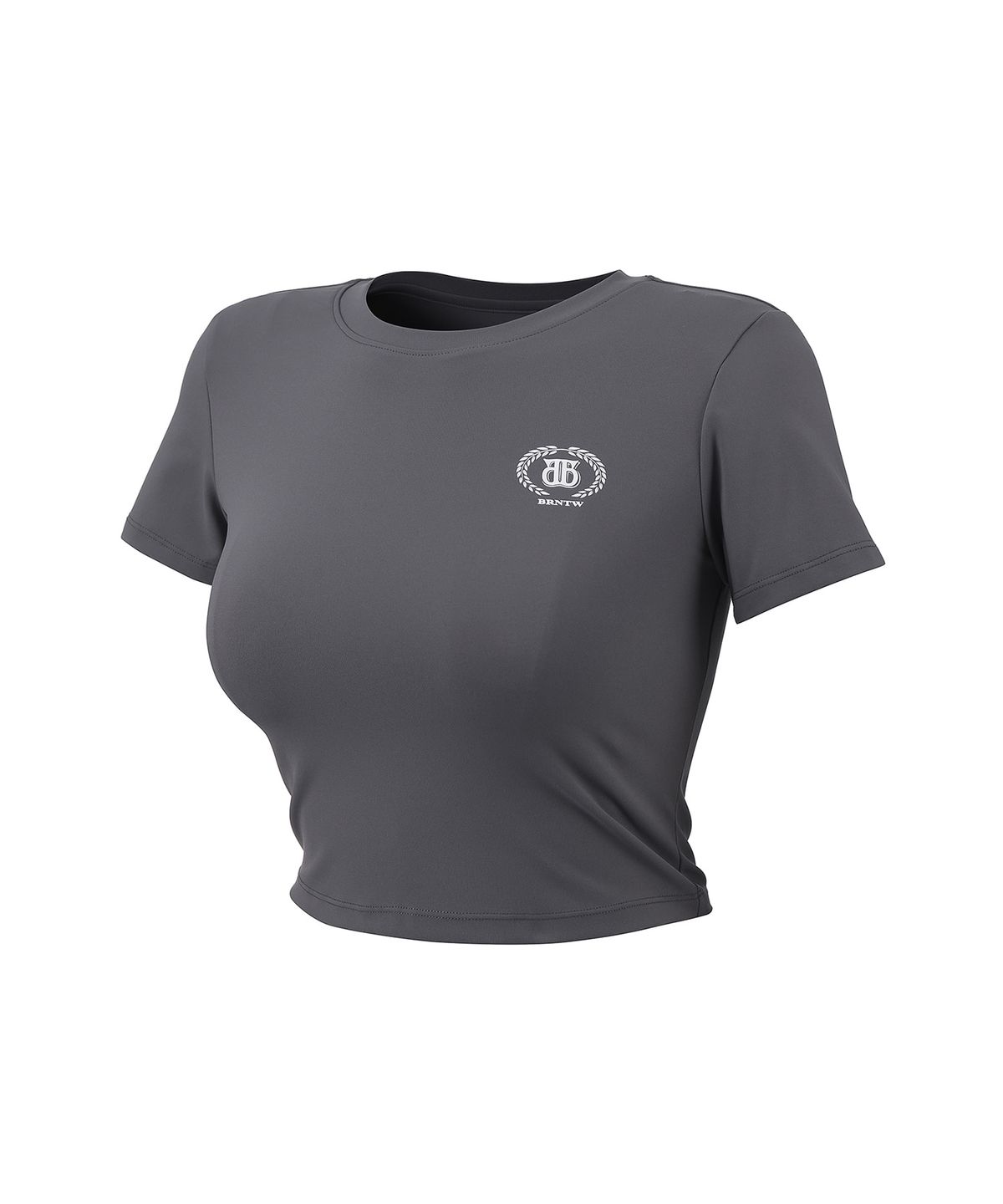 본투윈(BORN TO WIN) W QUICK DRY EMBLEM SEMI CROP T-SHIRTS [CHARCOAL]