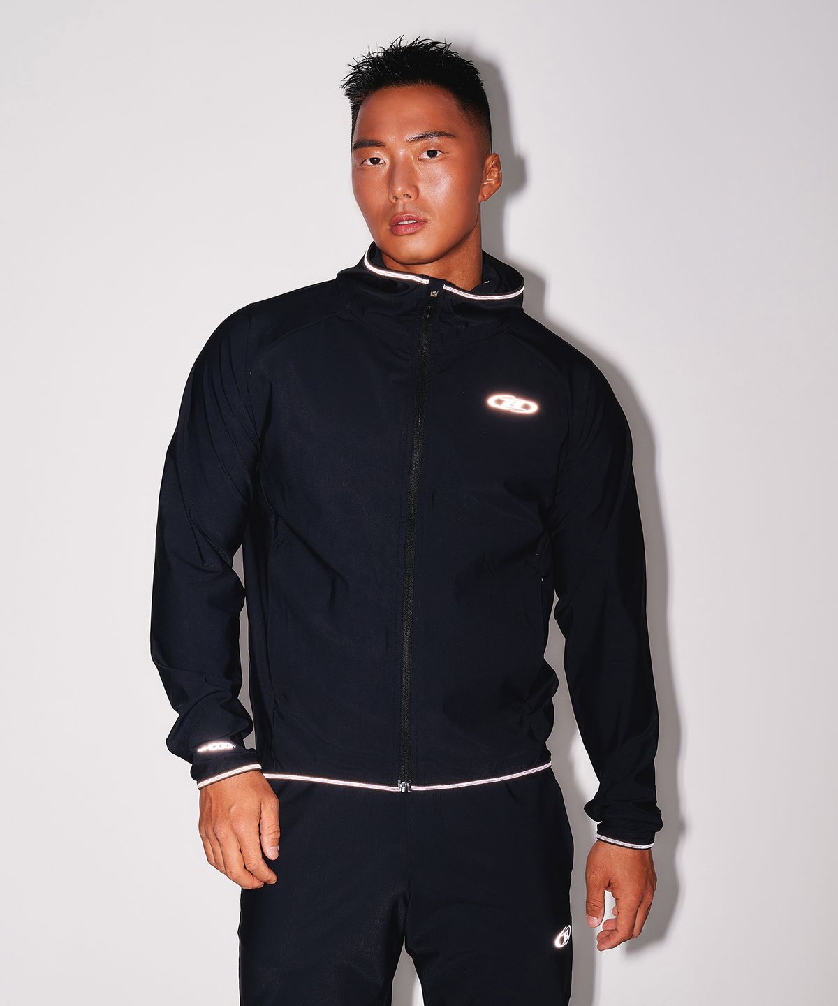 본투윈(BORN TO WIN) REFLECTIVE BRN TRICOT ZIP-UP HOODIE [BLACK]
