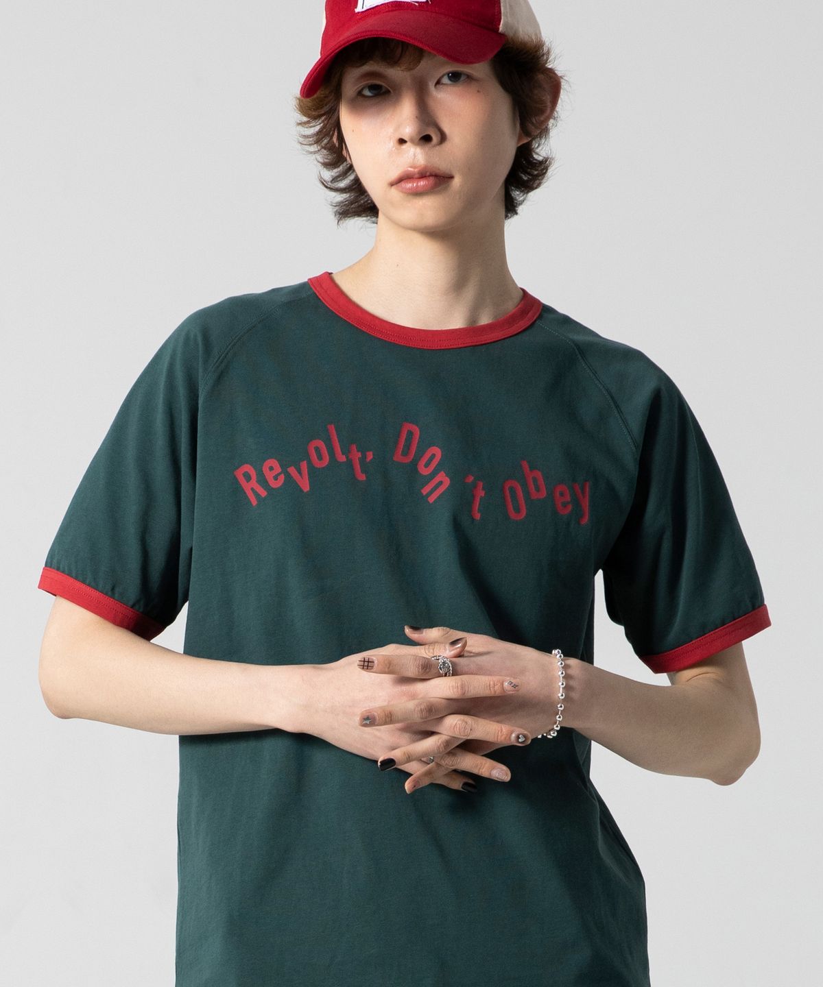 글랙(GLACK) GT127 노스탤지어 배색 링거 티셔츠 (GREEN)