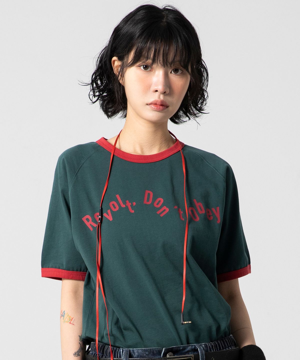 글랙(GLACK) GT127 노스탤지어 배색 링거 티셔츠 (GREEN)