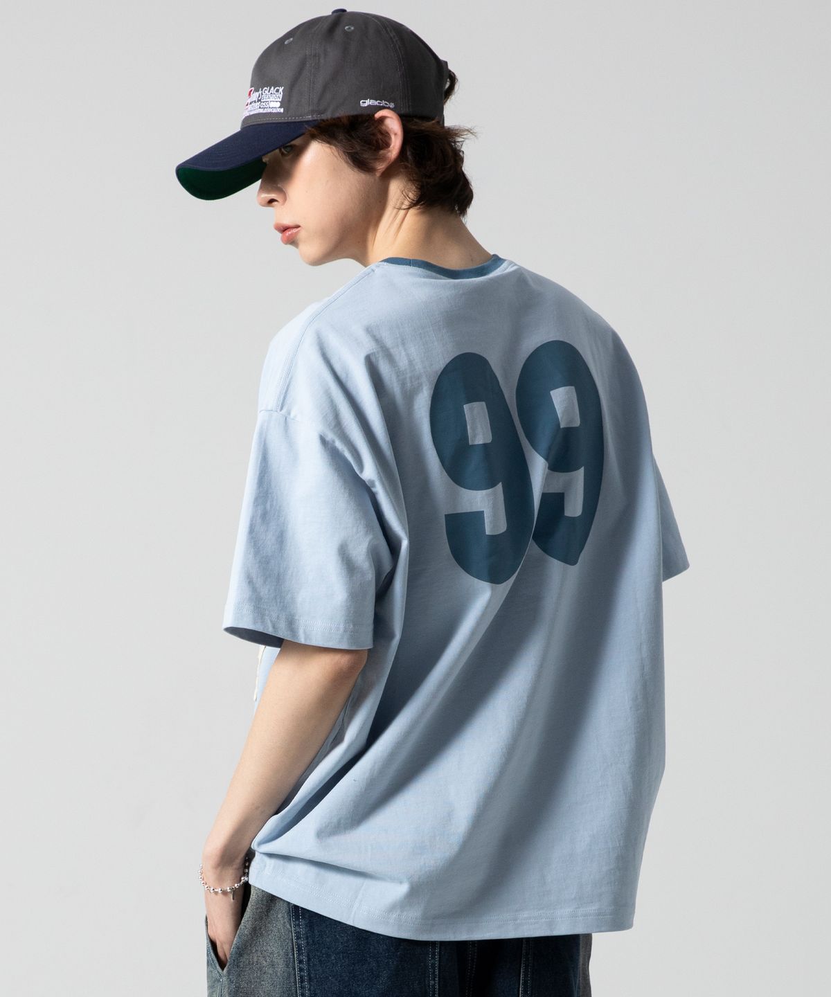 글랙(GLACK) GT124 넘버링 스타 아플리케 티셔츠 (BLUE)