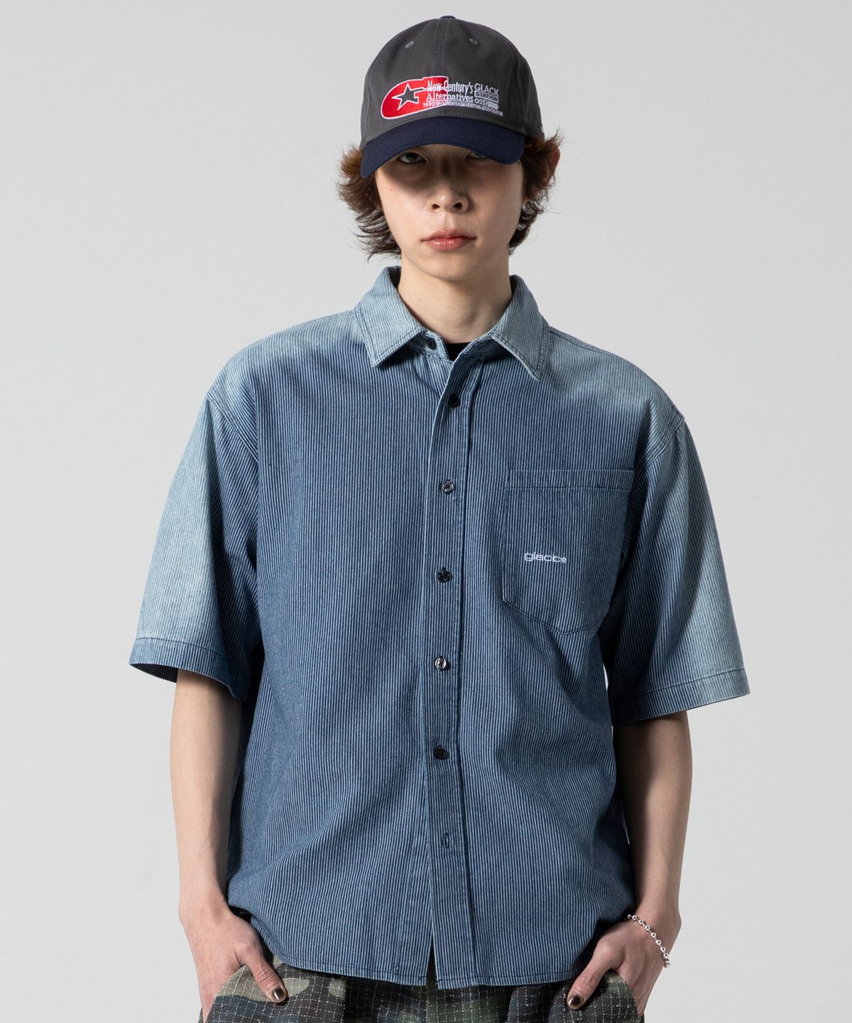 글랙(GLACK) GS014 썬번 히코리 스트라이프 셔츠 (NAVY)