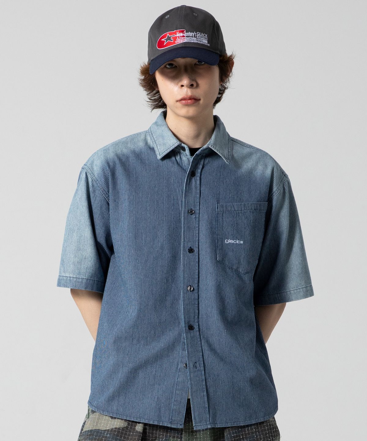 글랙(GLACK) GS014 썬번 히코리 스트라이프 셔츠 (NAVY)