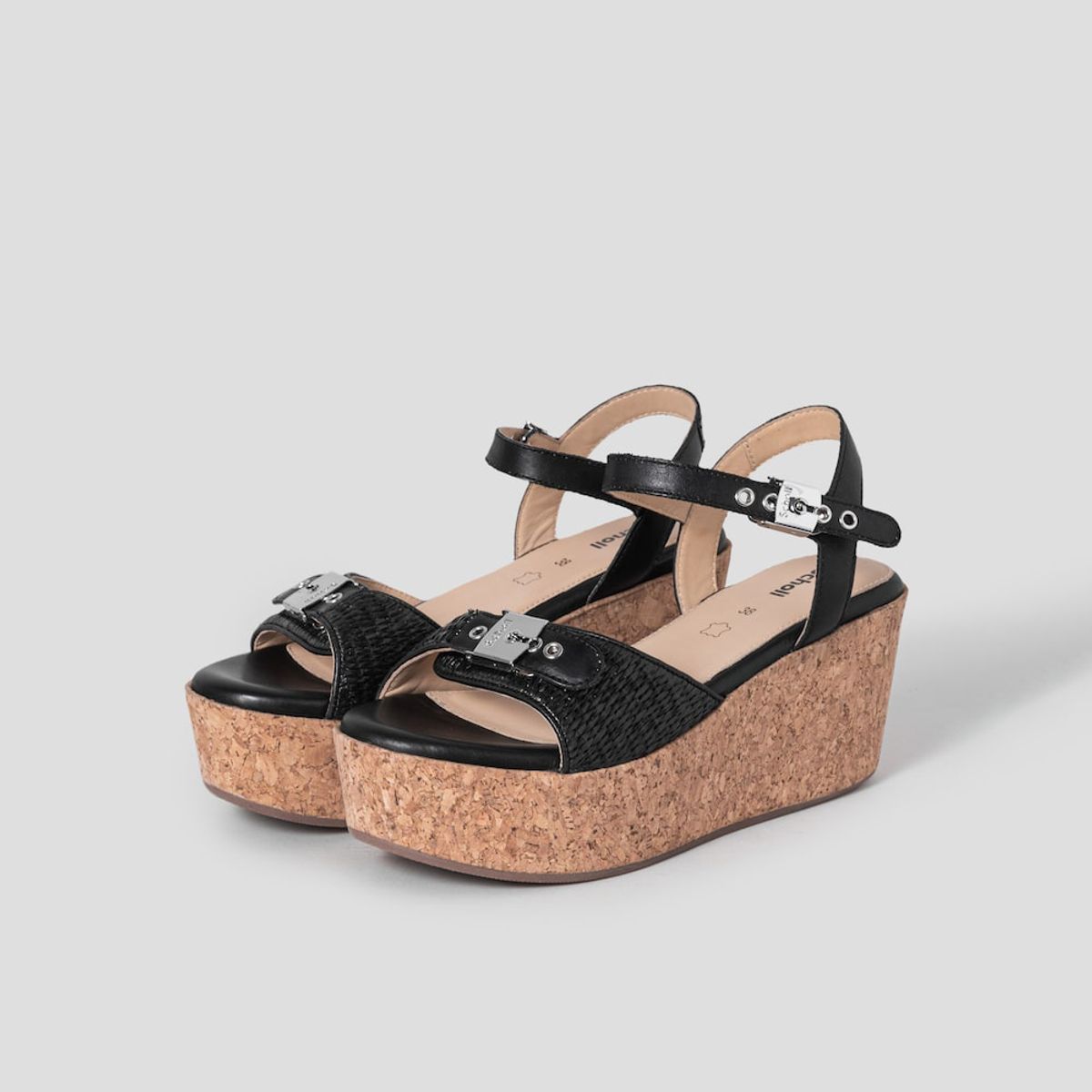 숄(SCHOLL) (WOMEN) 원스트랩 웨지 샌들  블랙 (HH54K2W145)
