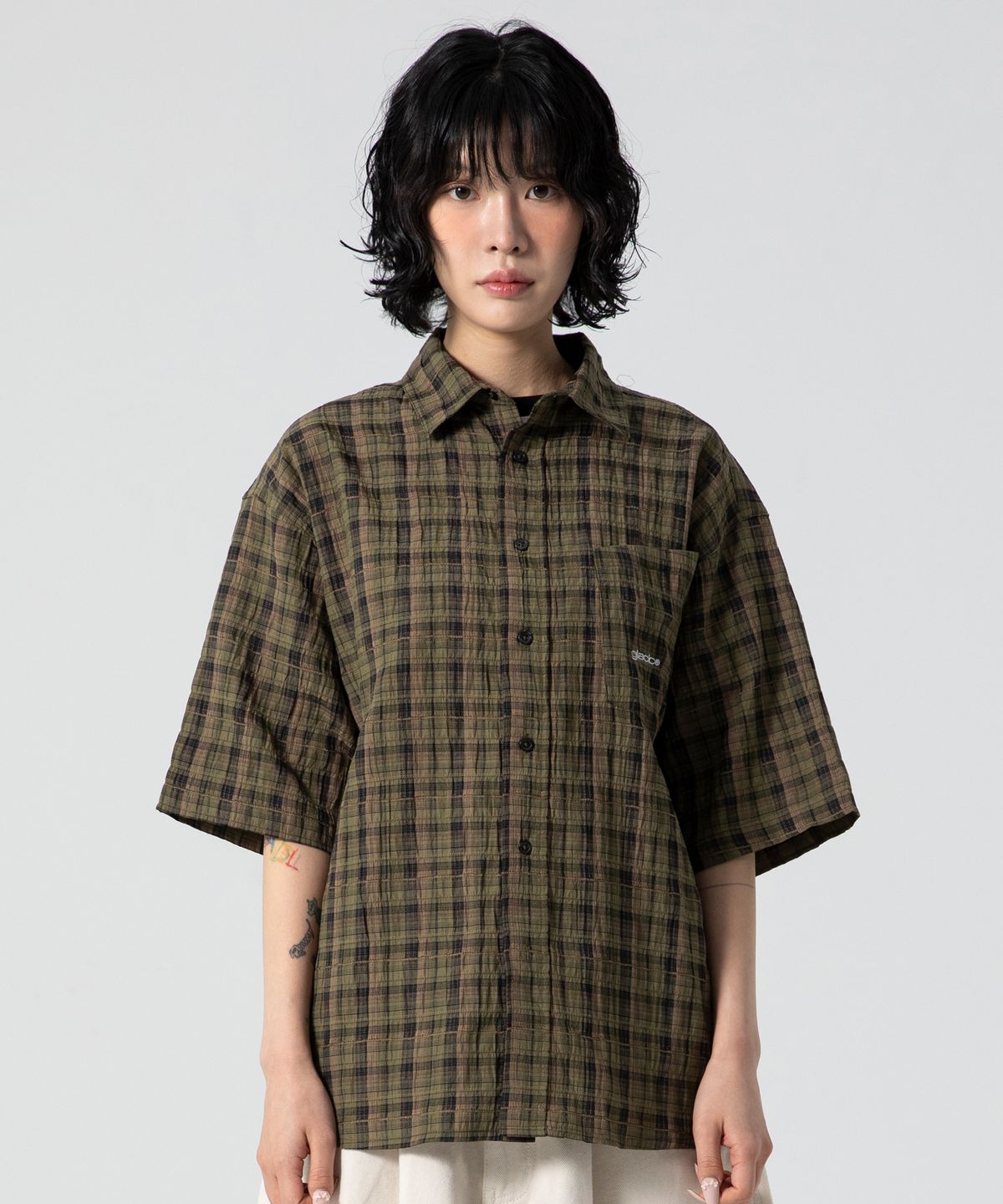 글랙(GLACK) GS013 워시드 플레이드 체크 셔츠 (GREEN)