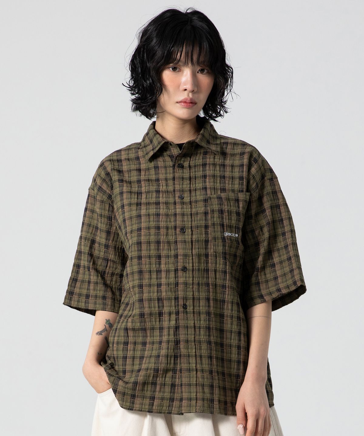 글랙(GLACK) GS013 워시드 플레이드 체크 셔츠 (GREEN)