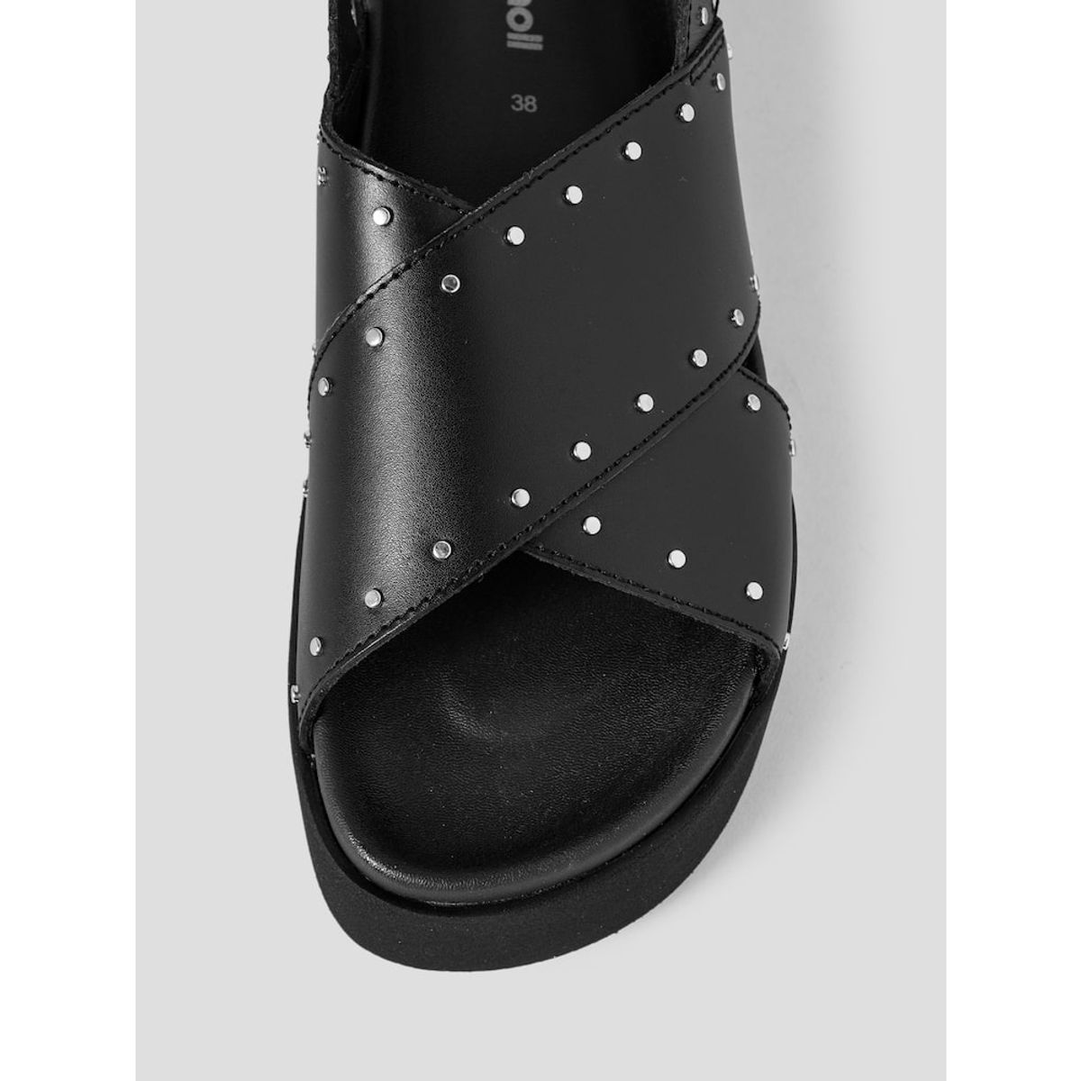 숄(SCHOLL) (WOMEN) 크로스 스트랩 스터드 샌들  블랙 (HH54K2G615)