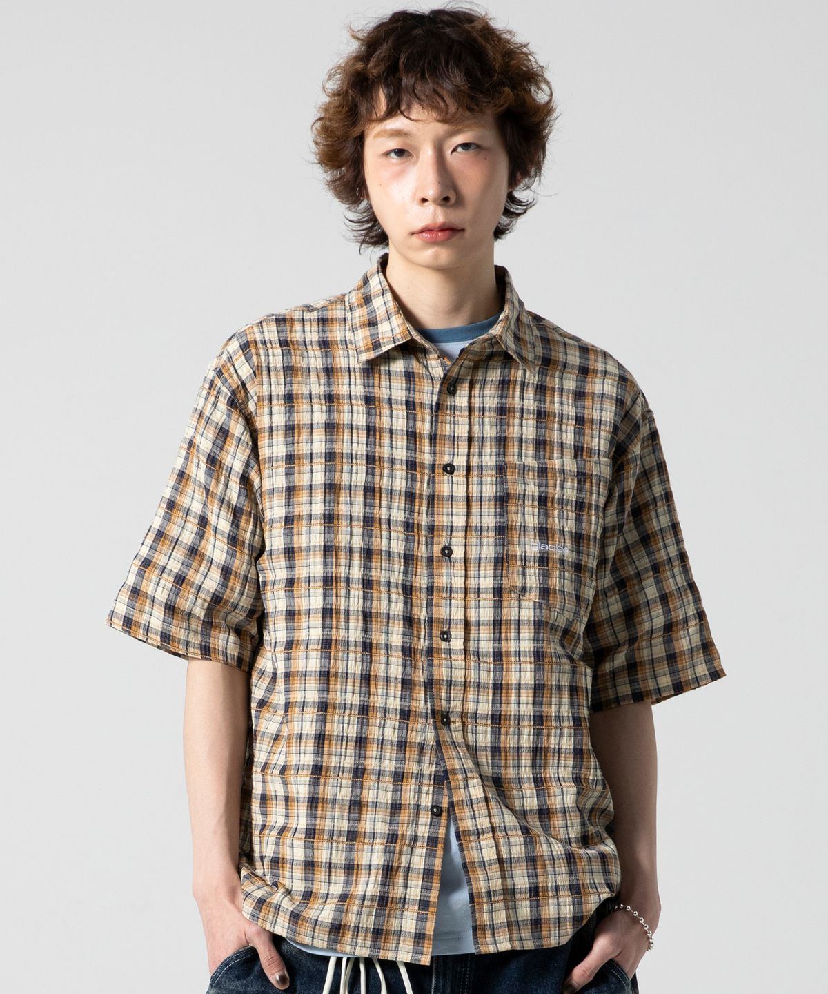 글랙(GLACK) GS013 워시드 플레이드 체크 셔츠 (NAVY)