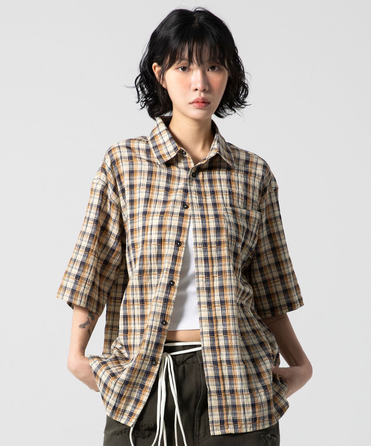 글랙(GLACK) GS013 워시드 플레이드 체크 셔츠 (NAVY)