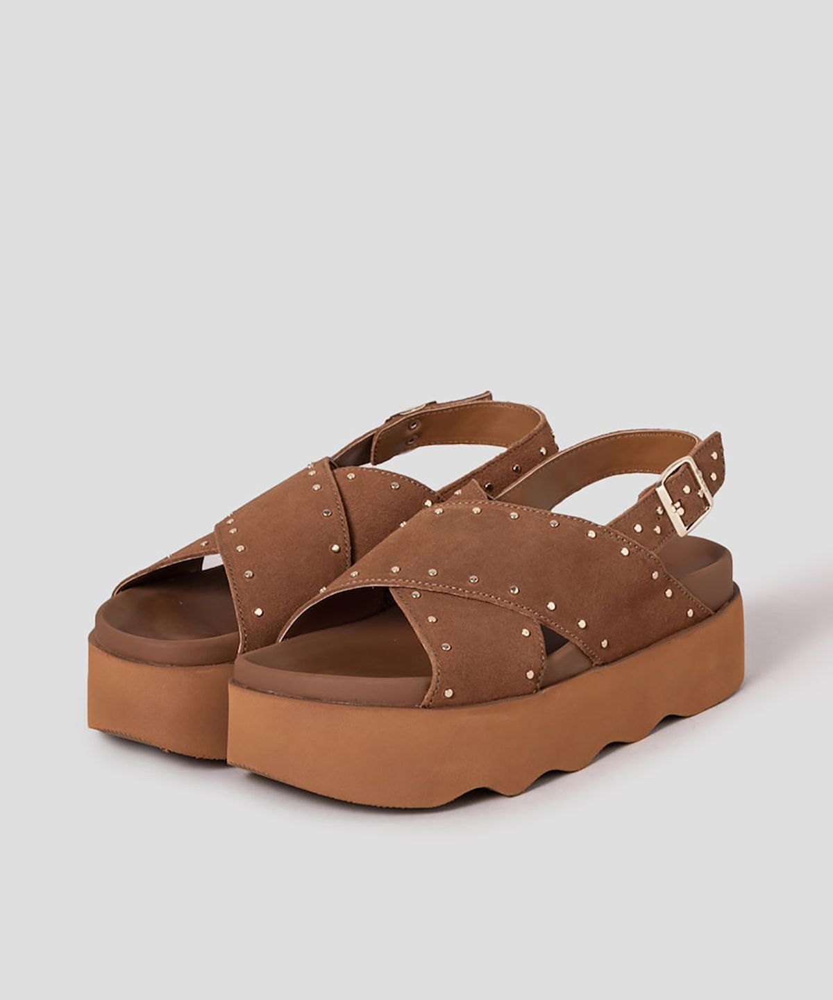 숄(SCHOLL) (WOMEN) 크로스 스트랩 스터드 샌들  브릭 (HH54K2G61C)