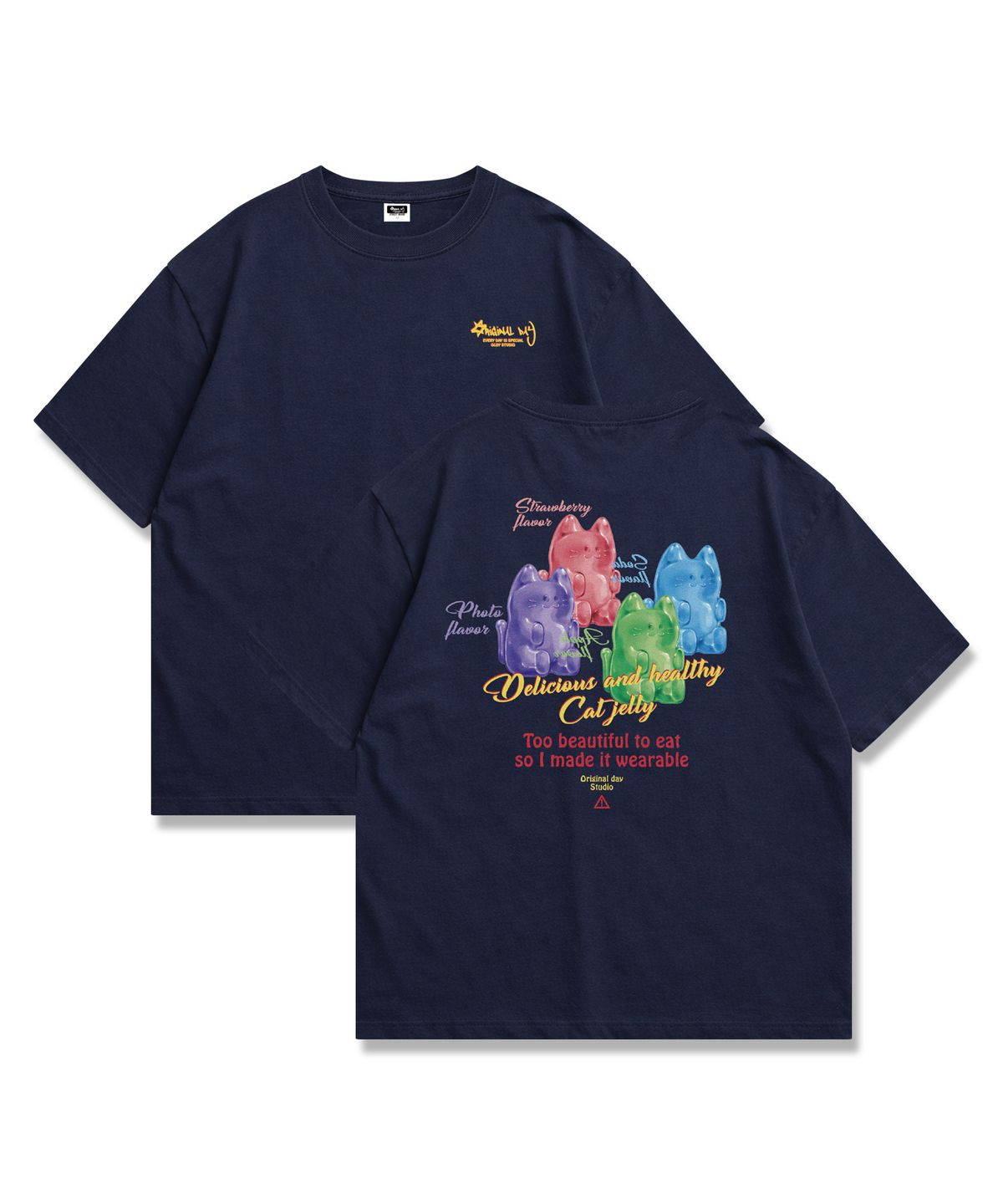 오리지널데이(ORIGINALDAY) 젤리 고양이 그래픽 반팔 티셔츠 오버핏 남녀공용 4Color