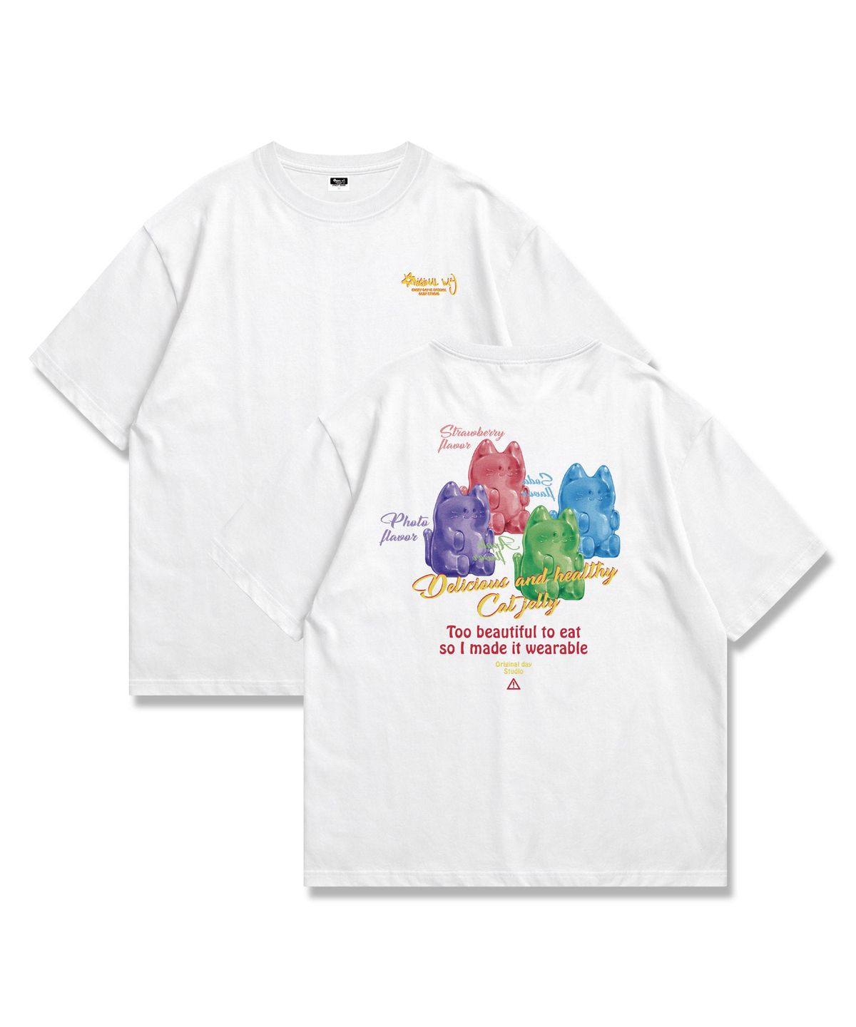 오리지널데이(ORIGINALDAY) 젤리 고양이 그래픽 반팔 티셔츠 오버핏 남녀공용 4Color