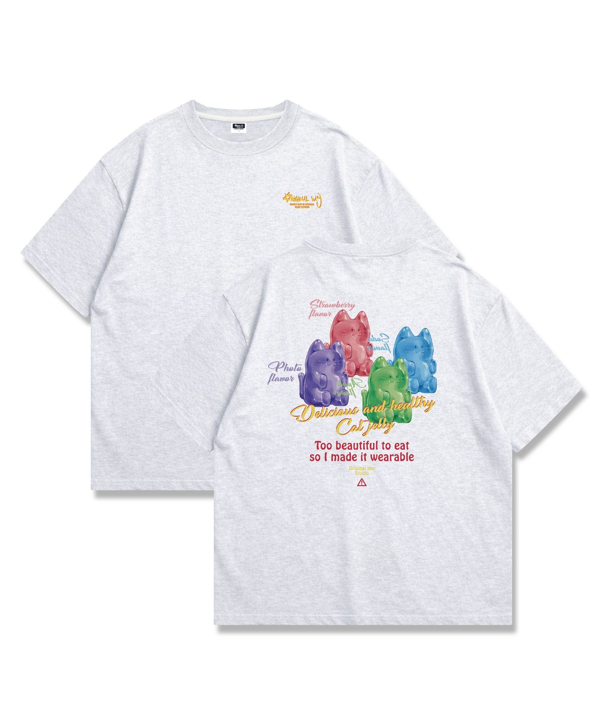 오리지널데이(ORIGINALDAY) 젤리 고양이 그래픽 반팔 티셔츠 오버핏 남녀공용 4Color