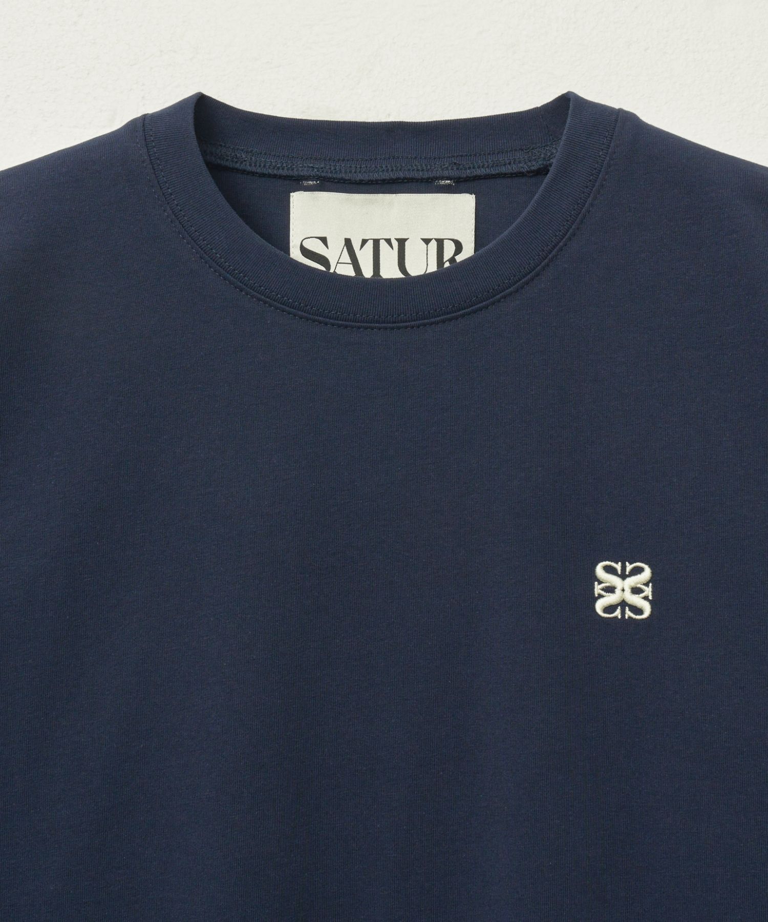 ★SATUR★ W Essential Basic Logo Short Sleeve T-Shirt Navy MUSINSA | SATUR (W) Essential Basic Logo Short Sleeve T