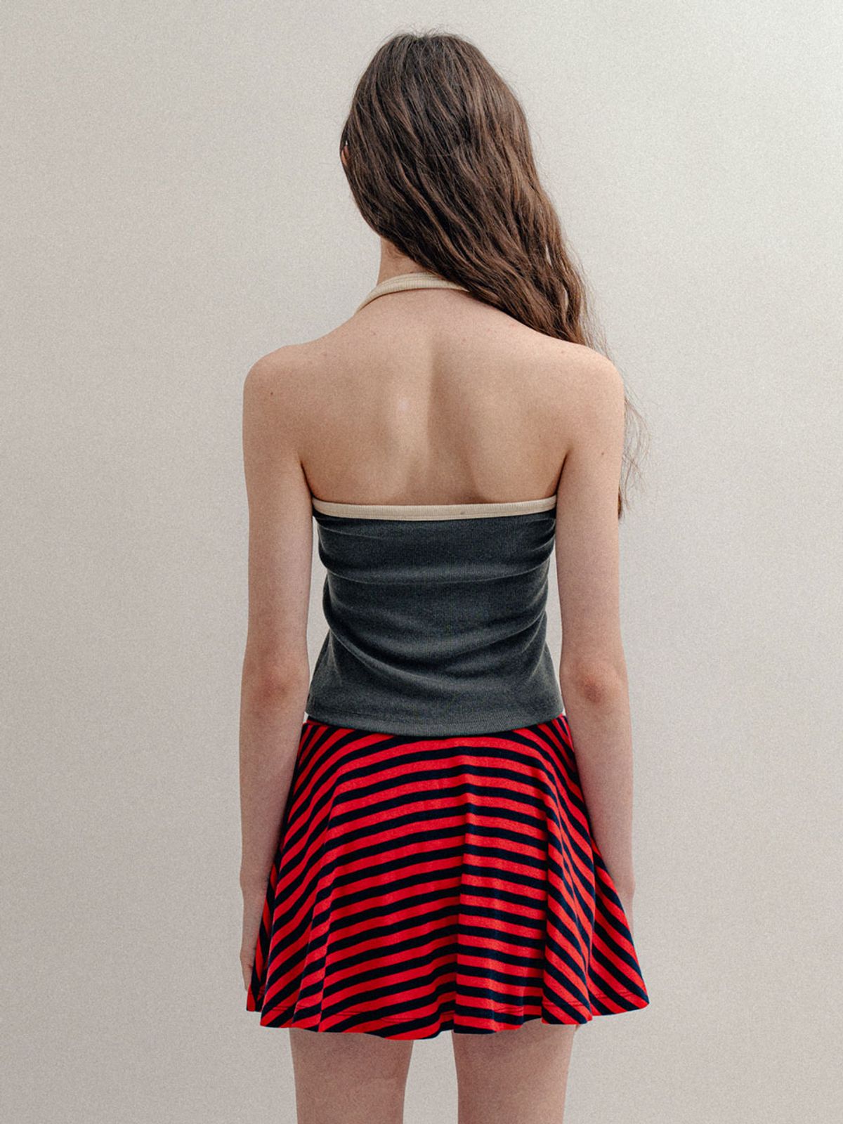 비수스(VISUS) Striped Mini Skirt_Red