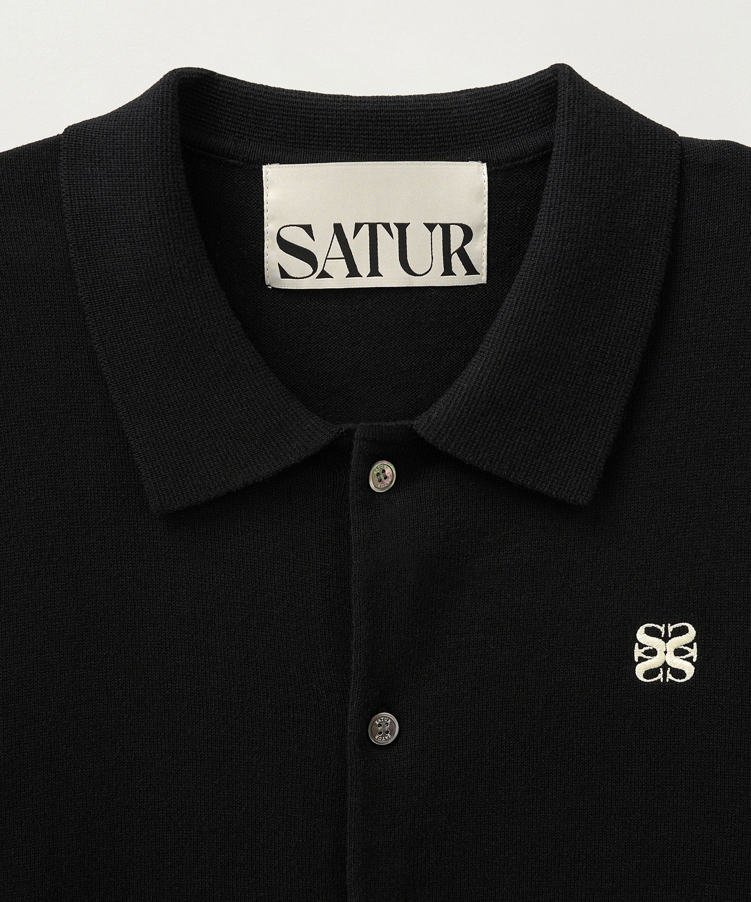 MUSINSA | SATUR Basic Cotton Collar Half Cardigan Black