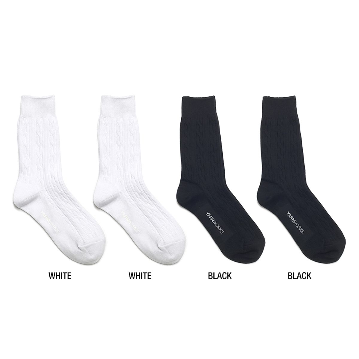 얀웍스(YARNWORKS) [화이트 블랙 4팩]WORK BASIC CABLE 베이직 케이블 양말