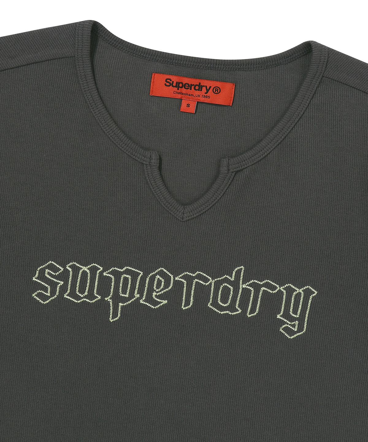 슈퍼드라이(SUPERDRY) W 홀 넥 립 티셔츠 다크 그레이
