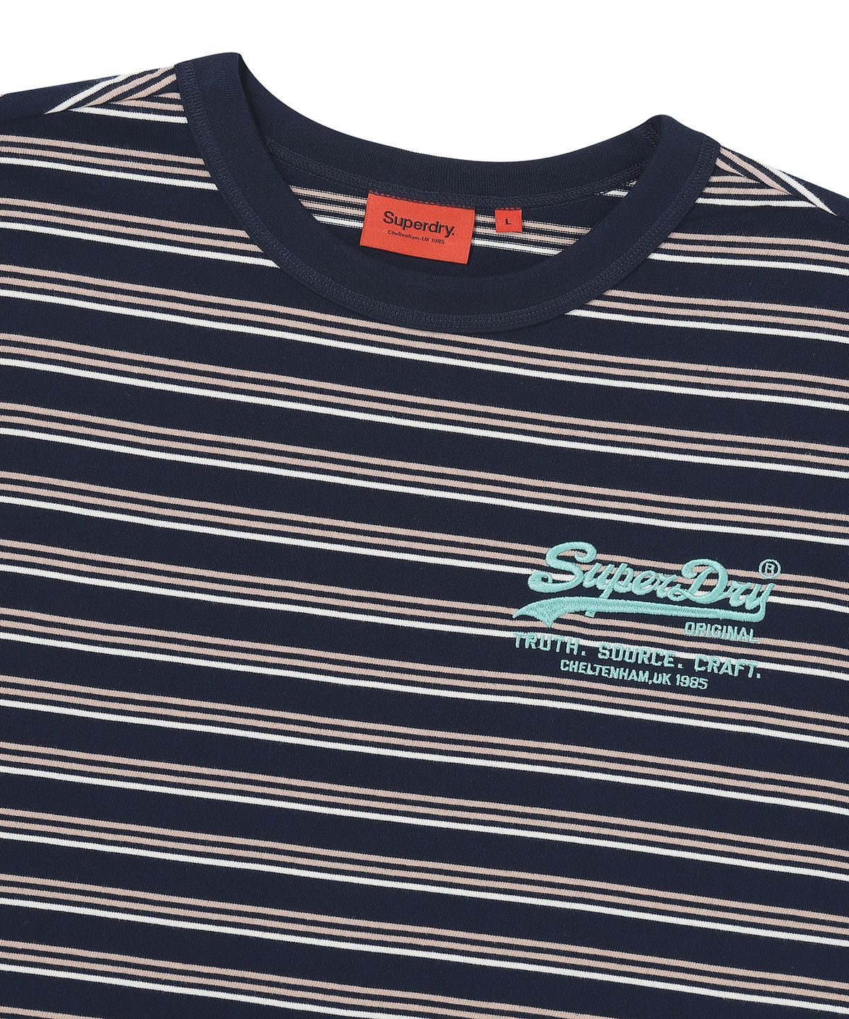 슈퍼드라이(SUPERDRY) 로고 스트라이프 티셔츠 네이비