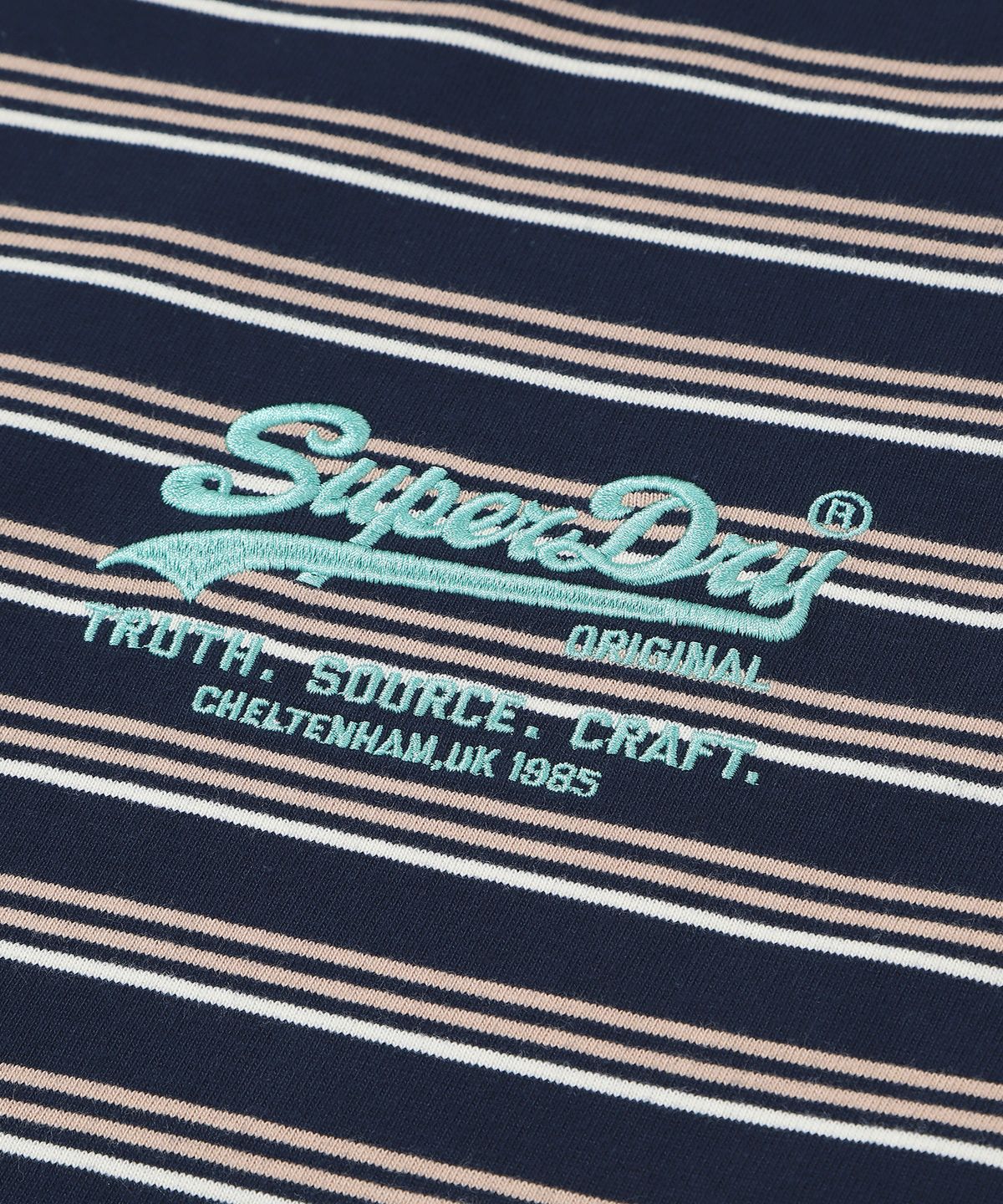 슈퍼드라이(SUPERDRY) 로고 스트라이프 티셔츠 네이비