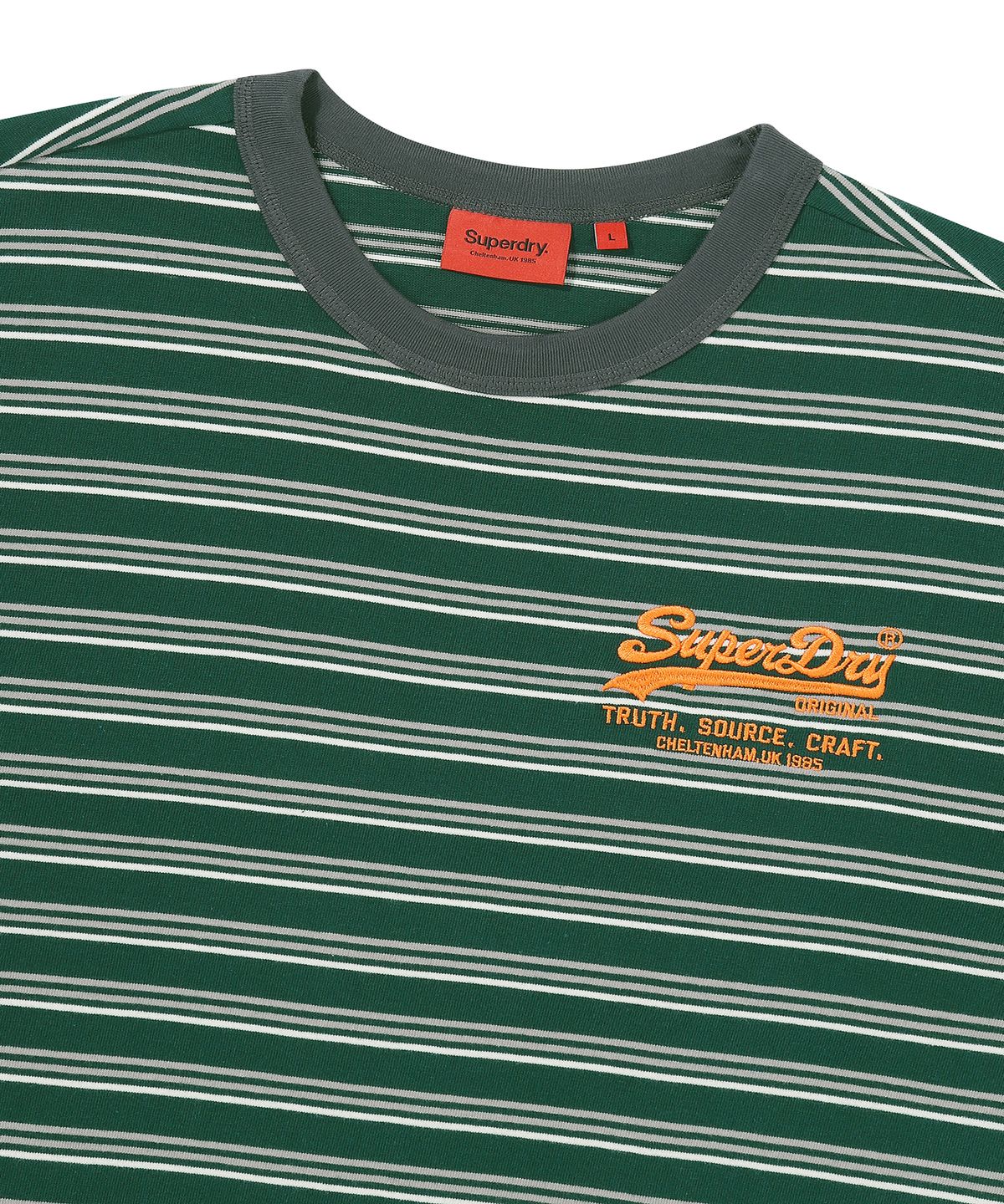 슈퍼드라이(SUPERDRY) 로고 스트라이프 티셔츠 헌터