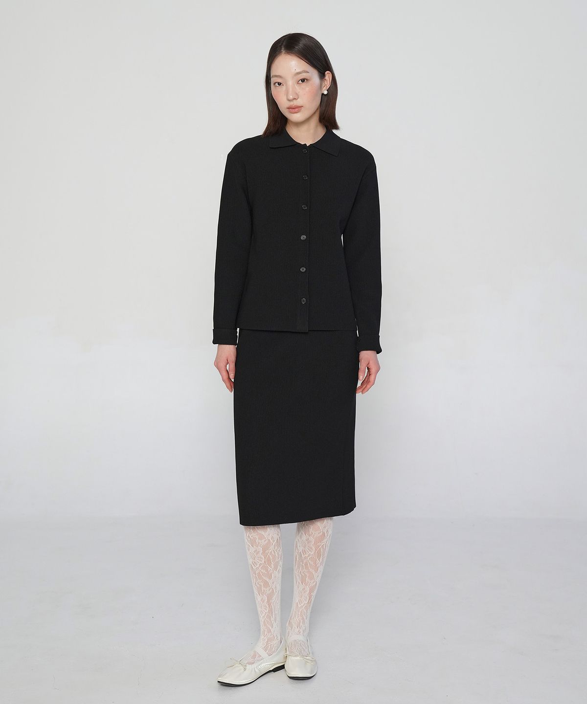 필로트(PELOTE) 라이트웨이트 골지 스커트 (블랙)