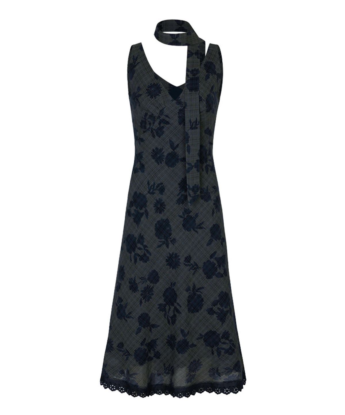 루루서울(LOULOUSEOUL) Eternal Eve Midi Dress (Scarf Set / Navy)
