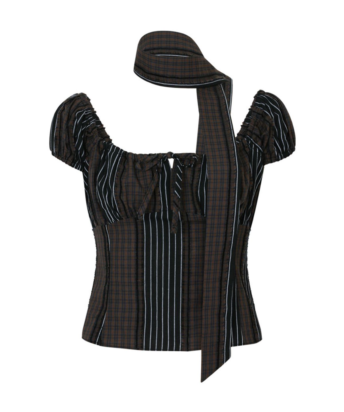 루루서울(LOULOUSEOUL) Baby Mushroom Mix Blouse (Scarf Set / Black)