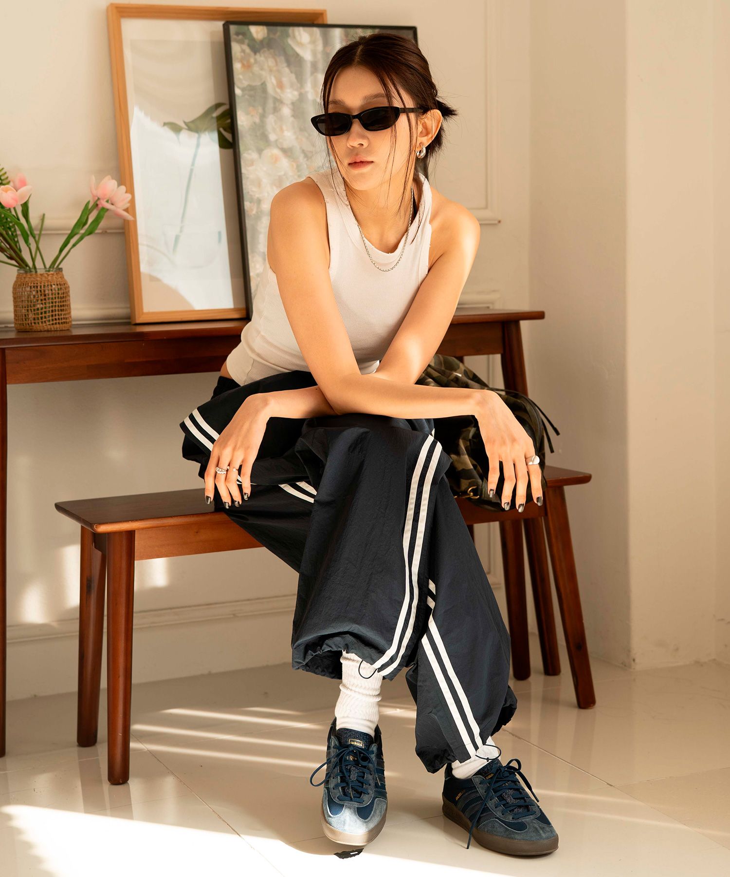 MUSINSA | 1993STUDIO Symbol Logo Nylon Track Pants_Navy