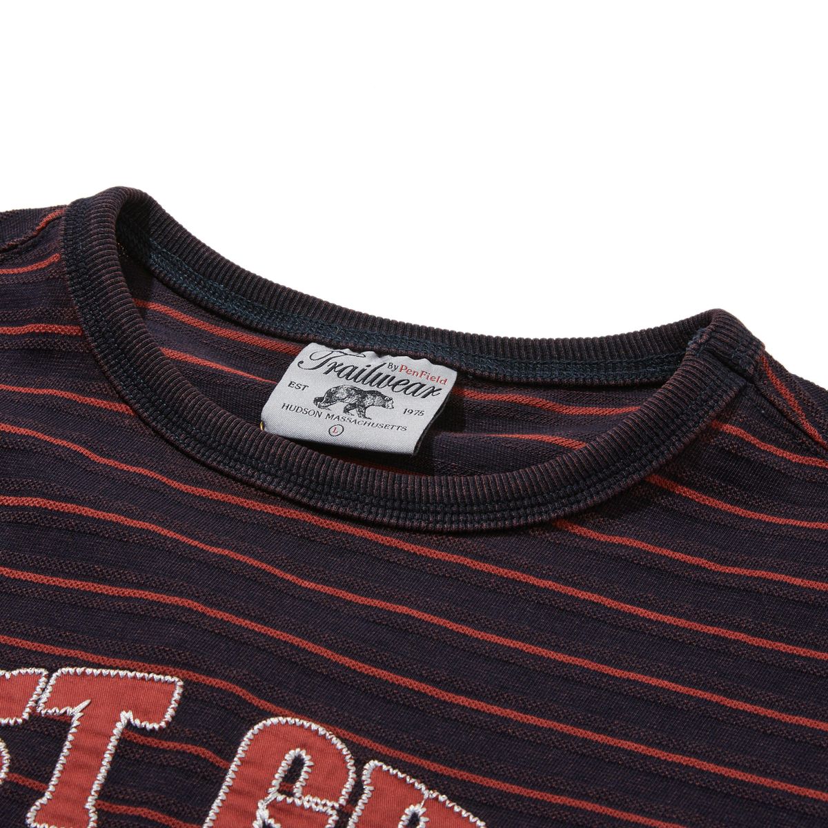펜필드(PENFIELD) [TRAILWEAR] 인디고 스트라이프 링거 티셔츠 레드_FR2KT82U