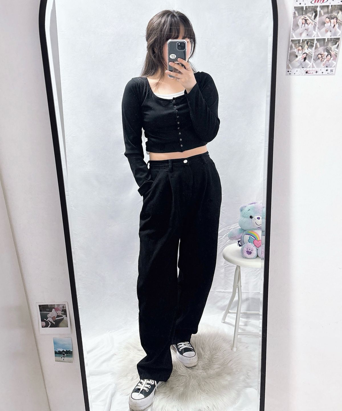 빼빼(BBAEBBAE) 블랙 롱 핀턱 와이드 팬츠