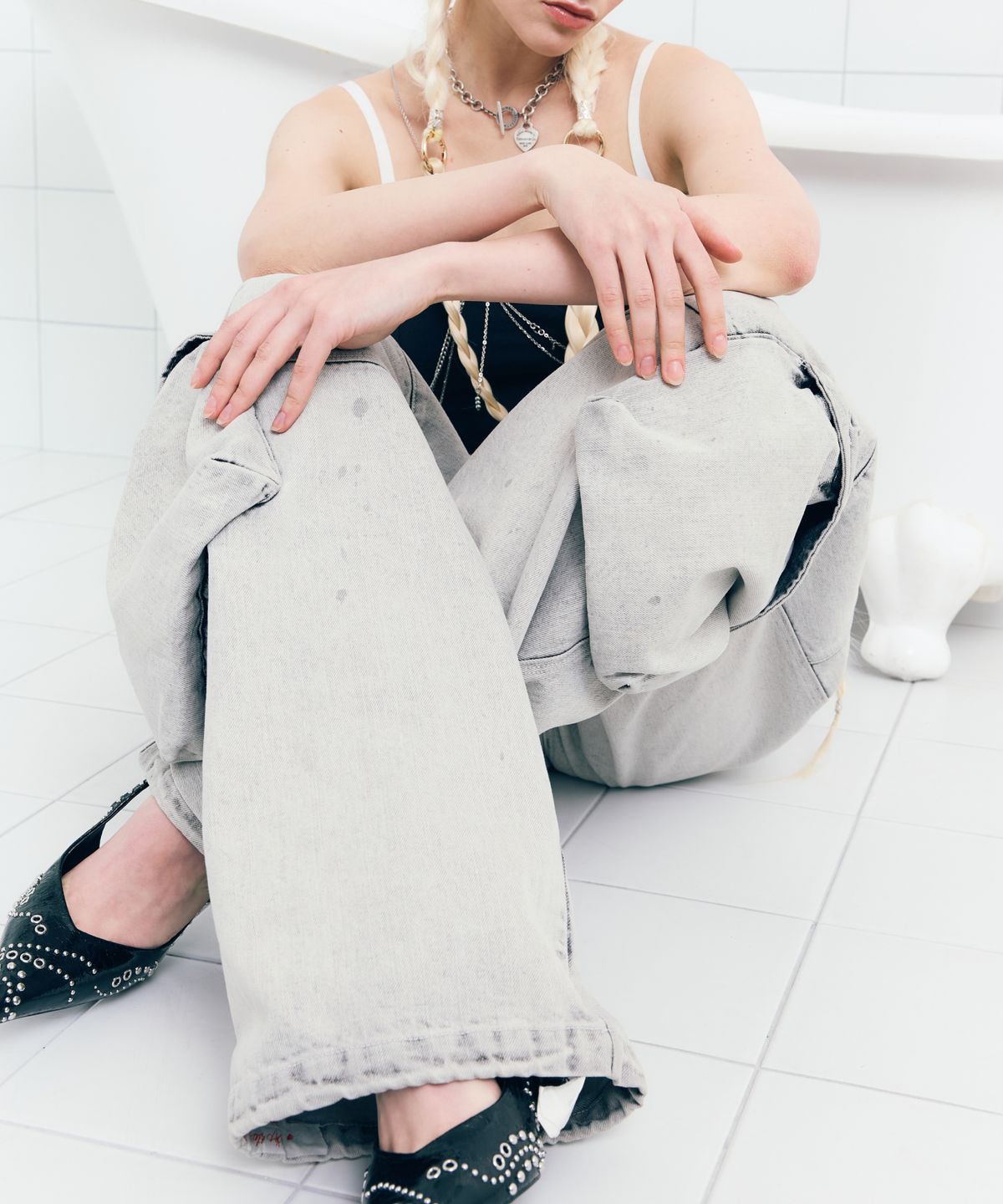 에즈이프 캘리(ASIF CALIE) DENIM WASHING CARGO PANTS WHITE