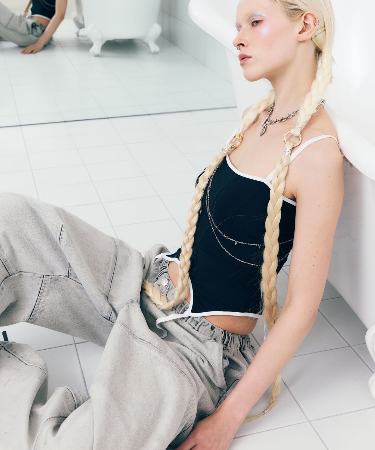 에즈이프 캘리(ASIF CALIE) DENIM WASHING CARGO PANTS WHITE