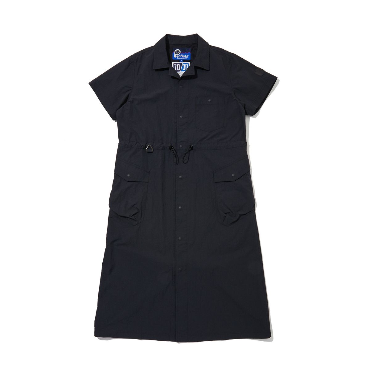 펜필드(PENFIELD) CN 오픈 카라 하프 셔츠 원피스 블랙_FR2WS51F
