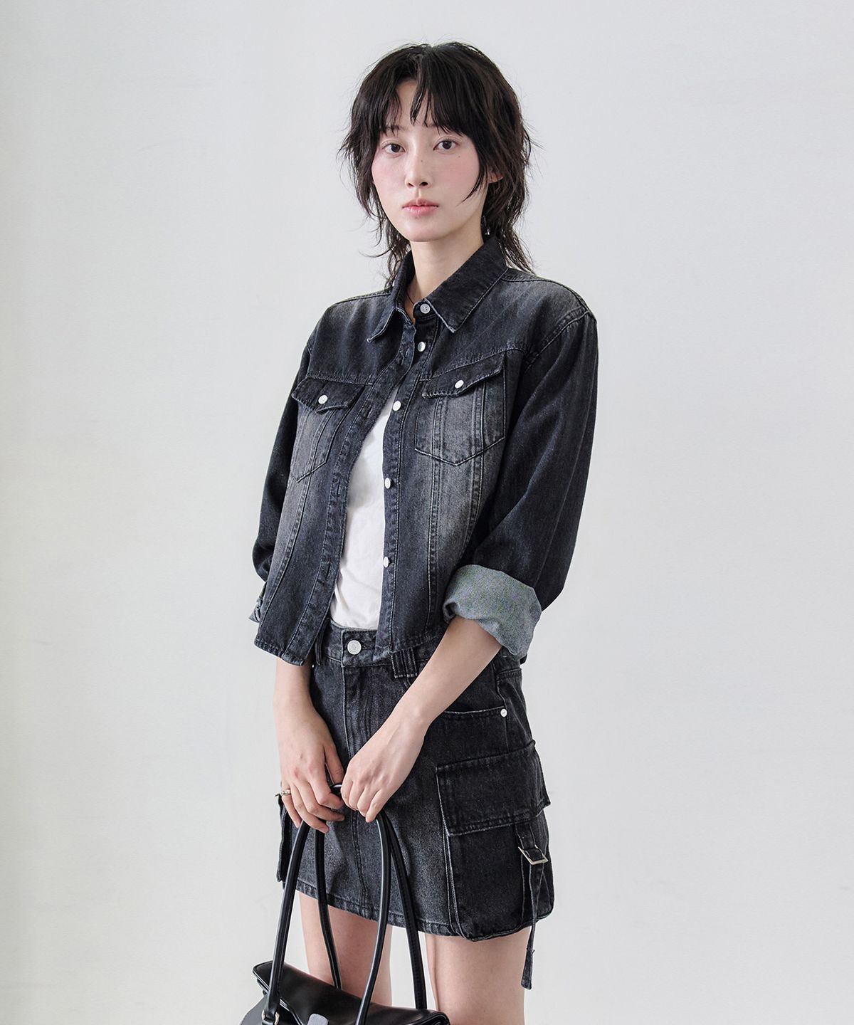 데케트 우먼(DECET WOMEN) Cropped Denim Shirts DCWSH001BlackA