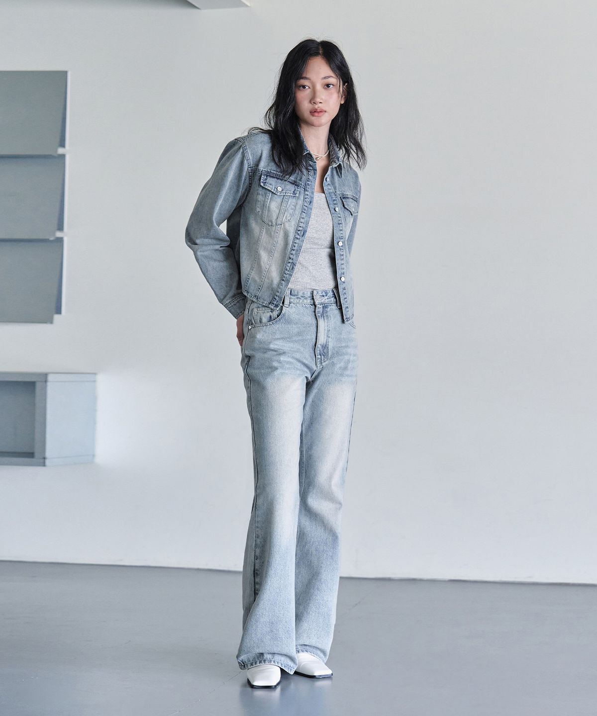데케트 우먼(DECET WOMEN) Cropped Denim Shirts DCWSH001LBlueA