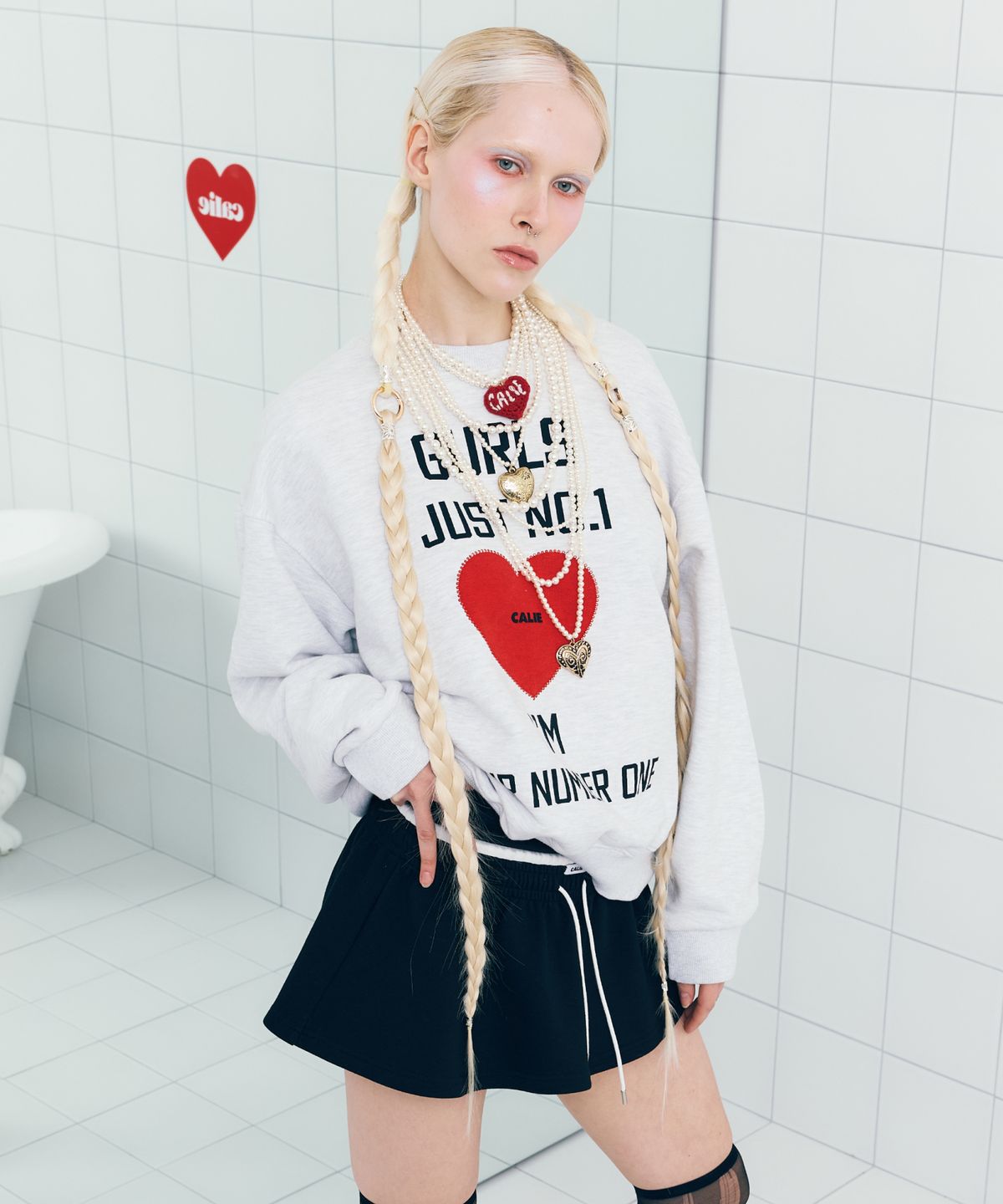 에즈이프 캘리(ASIF CALIE) GURLS JUST SWEATSHIRT WHITEMELANGE
