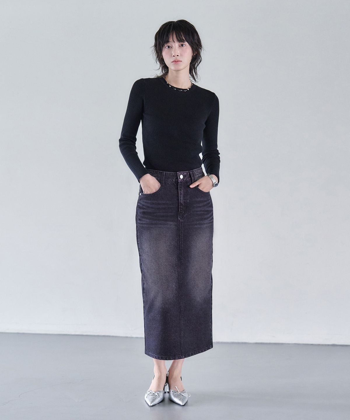데케트 우먼(DECET WOMEN) Signature Long Skirt DCSK003BlackPink