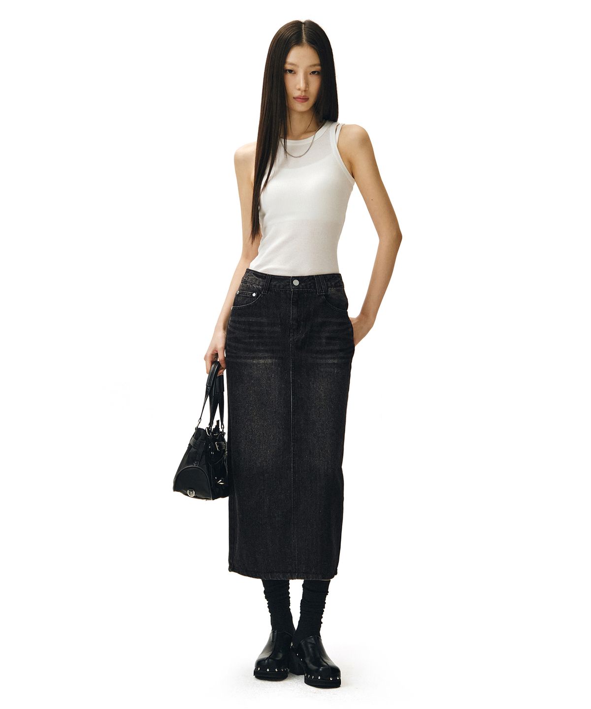 데케트 우먼(DECET WOMEN) Signature Long Skirt DCSK003BlackB