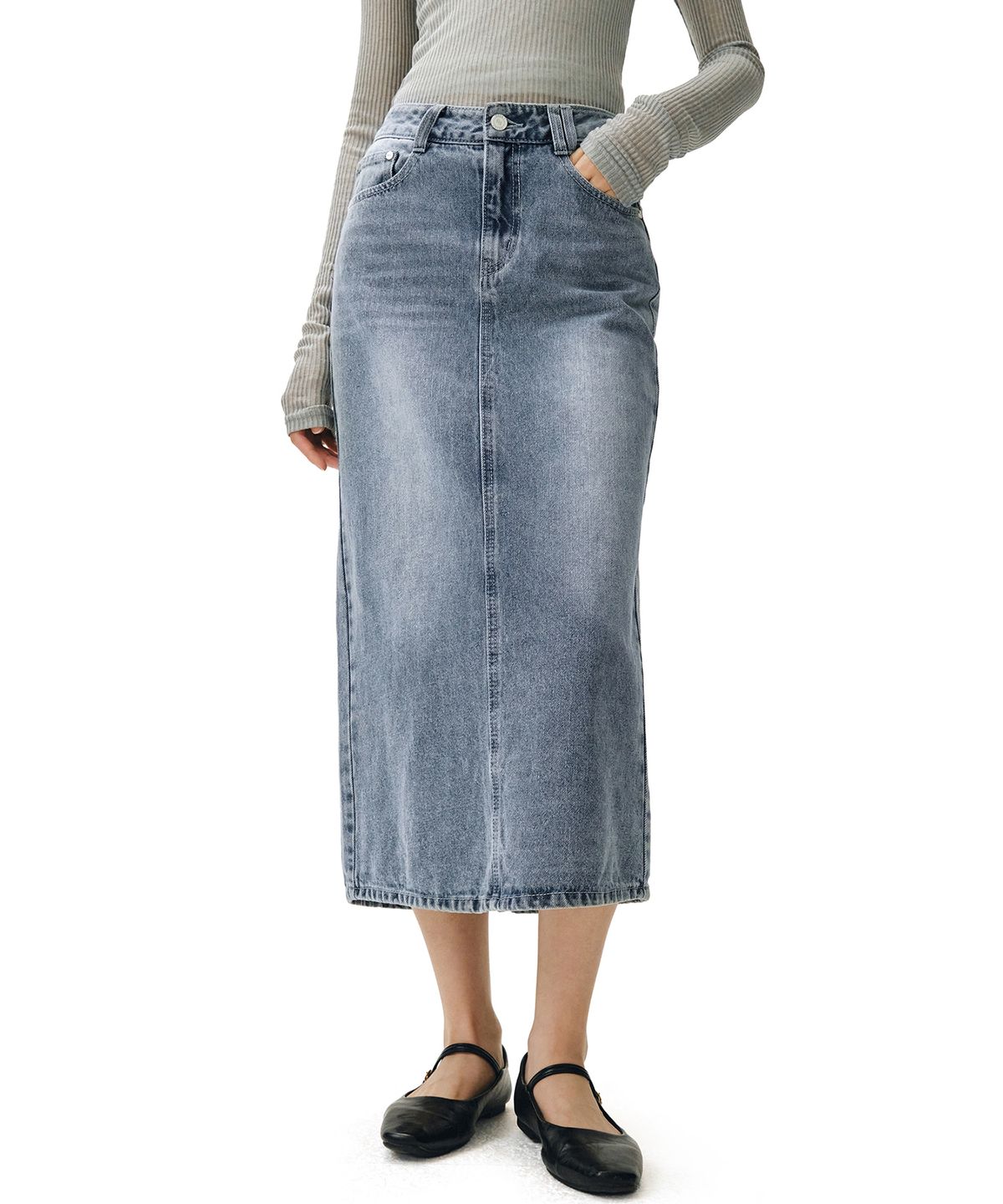 데케트 우먼(DECET WOMEN) Signature Long Skirt DCSK003LBlueB
