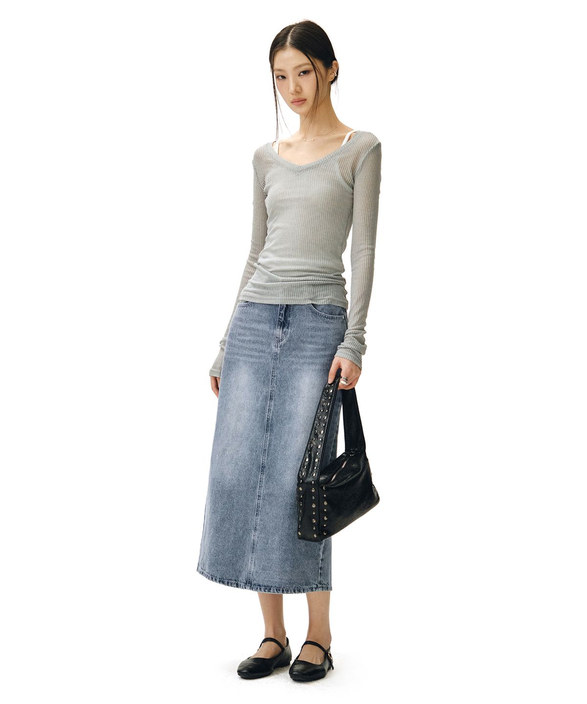 데케트 우먼(DECET WOMEN) Signature Long Skirt DCSK003LBlueB