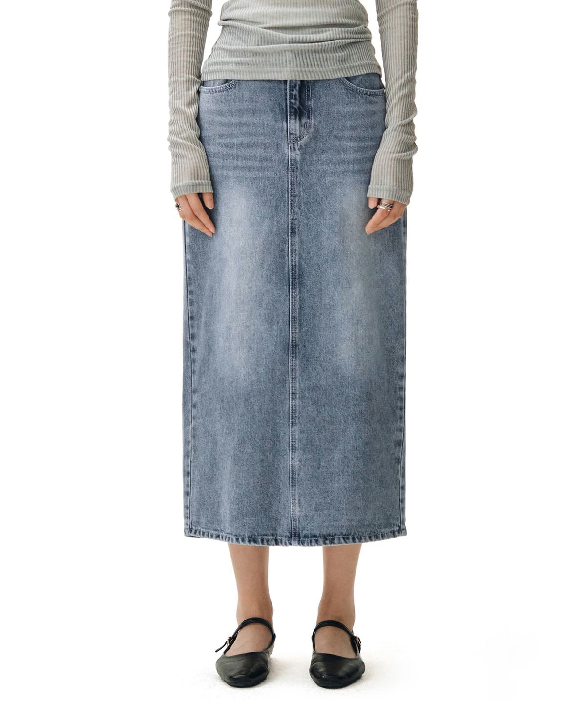 데케트 우먼(DECET WOMEN) Signature Long Skirt DCSK003LBlueB