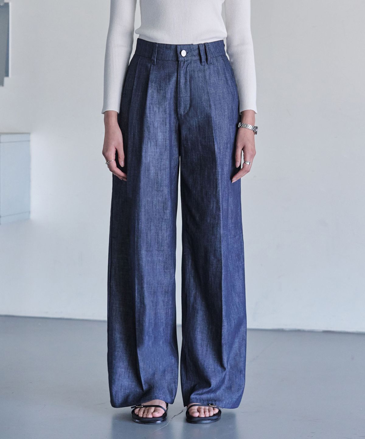 데케트 우먼(DECET WOMEN) [린넨라이크]2Pleats Wide Pants DCWPT012CPIndigo