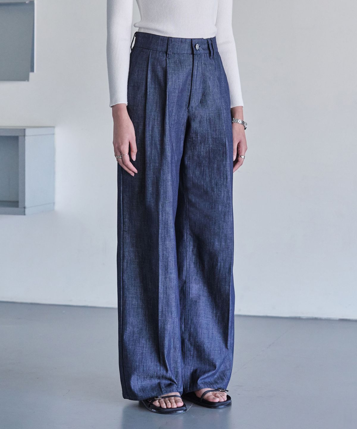 데케트 우먼(DECET WOMEN) [린넨라이크]2Pleats Wide Pants DCWPT012CPIndigo