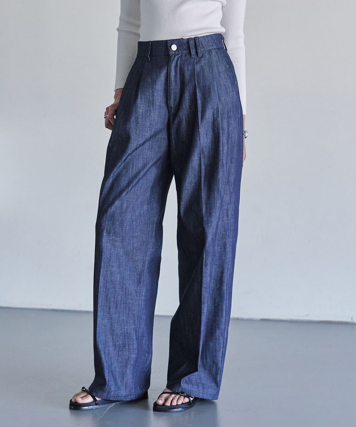 데케트 우먼(DECET WOMEN) [린넨라이크]2Pleats Wide Pants DCWPT012CPIndigo