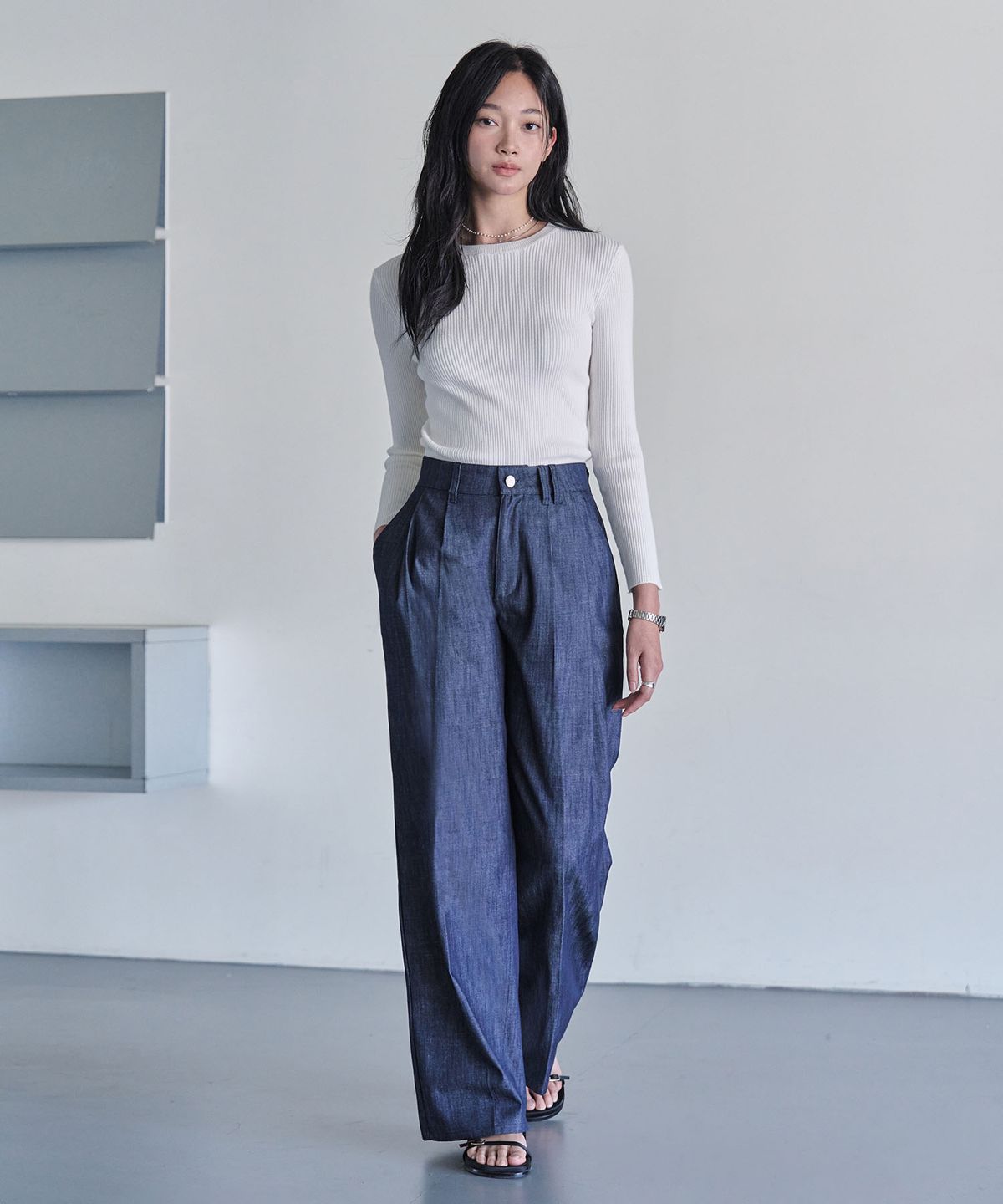 데케트 우먼(DECET WOMEN) [린넨라이크]2Pleats Wide Pants DCWPT012CPIndigo