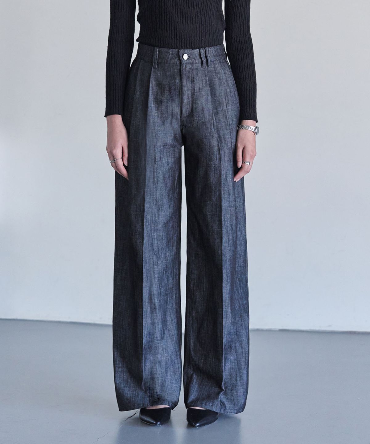 데케트 우먼(DECET WOMEN) [린넨라이크]2Pleats Wide Pants DCWPT012CPBlack